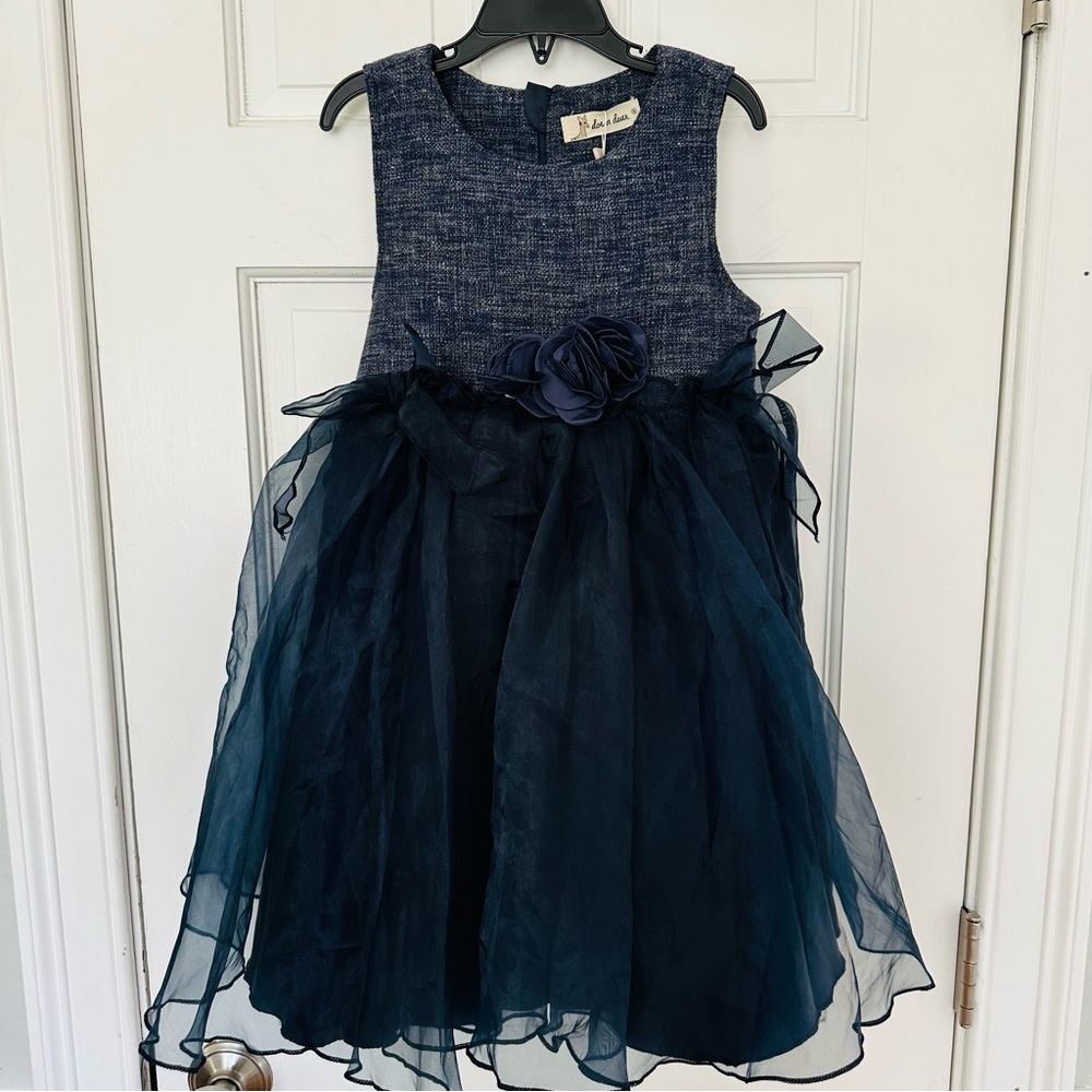 NWT Doe A Deer Navy Blue Tweed Top & Tulle Skirt Girls Party Dress Sz 6
